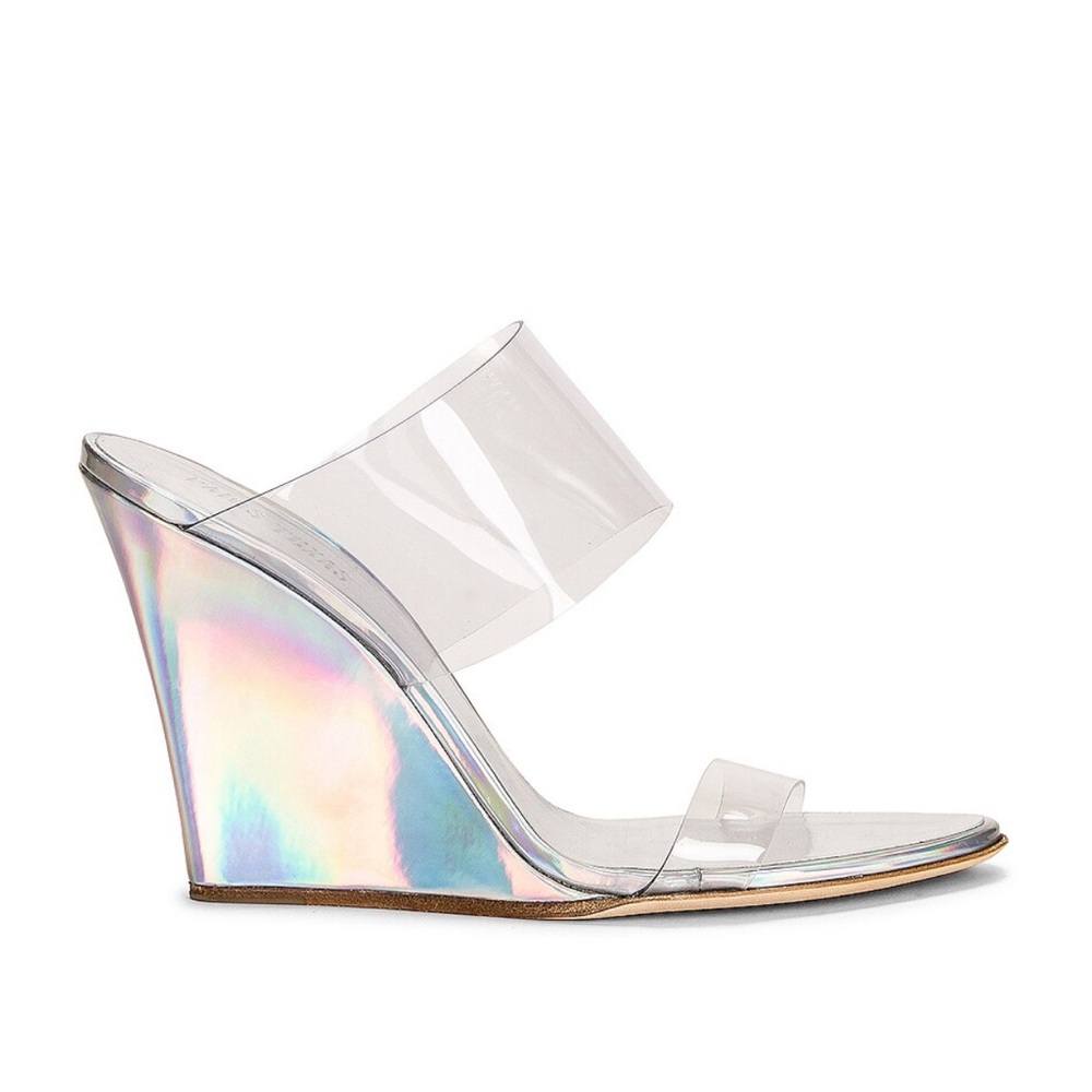 Paris Texas Wilma Clear PVC Iridescent Mirror Silver Wedge Sandal Shoe Size 36.5